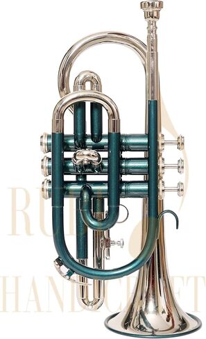 Bb Cornet 3 صمام نحاسي، Bb Pitch Tune | مثالية للطلاب والمبتدئين | تشتمل مجموعة الأدوات ذات اللون الأخضر على حافظة صلبة وقطعة لسان وقفازات وقماش RUBI HANDICRAFT in Kuwait