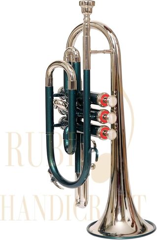 Bb Cornet 3 صمام نحاسي، Bb Pitch Tune | مثالية للطلاب والمبتدئين | تشتمل مجموعة الأدوات ذات اللون الأخضر على حافظة صلبة وقطعة لسان وقفازات وقماش RUBI HANDICRAFT in Kuwait