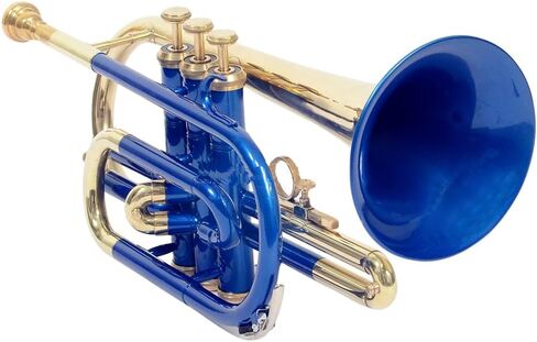 Bb Cornet 3 صمام نحاسي، Bb Pitch Tune | مثالية للطلاب والمبتدئين | تتضمن مجموعة الأدوات ذات اللون النحاسي الأزرق حافظة صلبة وقطعة الفم وقفازات وقماش RUBI HANDICRAFT in Kuwait
