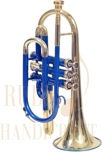 Bb Cornet 3 صمام نحاسي، Bb Pitch Tune | مثالية للطلاب والمبتدئين | تتضمن مجموعة الأدوات ذات اللون النحاسي الأزرق حافظة صلبة وقطعة الفم وقفازات وقماش RUBI HANDICRAFT in Kuwait