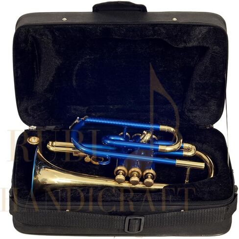 Bb Cornet 3 صمام نحاسي، Bb Pitch Tune | مثالية للطلاب والمبتدئين | تتضمن مجموعة الأدوات ذات اللون النحاسي الأزرق حافظة صلبة وقطعة الفم وقفازات وقماش RUBI HANDICRAFT in Kuwait