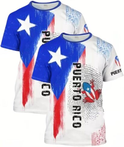 تي شيرت Puerto Rico Pride برقبة دائرية وأكمام قصيرة للجنسين، تصميم تراث ثقافي مريح، مقاس عادي - عبوة من قطعتين in Saudi Arabia