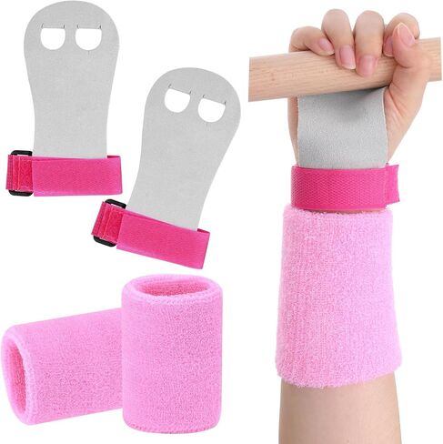 2 Gymnastics Grips Wristbands Sets, Pink Gymnastic Hand Grips with Wrist Support for Kids Youth Palm Protection for Gymnastic Bars, Pull Up Workout & Exercise in Saudi Arabia