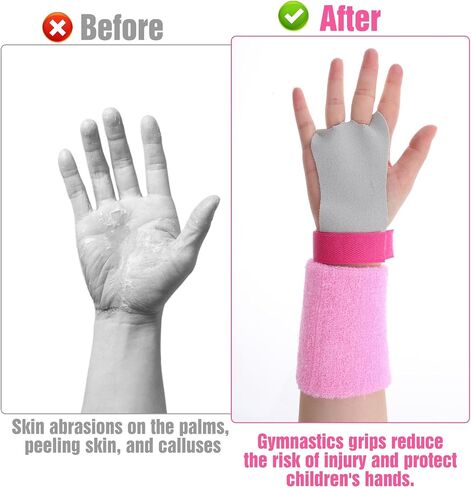 2 Gymnastics Grips Wristbands Sets, Pink Gymnastic Hand Grips with Wrist Support for Kids Youth Palm Protection for Gymnastic Bars, Pull Up Workout & Exercise in Saudi Arabia