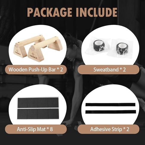 Wooden Parallettes Push Up Bars, 2 PCS Wood Calisthenics Bars with Non-Slip Base, Pushup Handles for Floor Home Fitness, Workout Equipment for Men and Women Strength Training in Kuwait