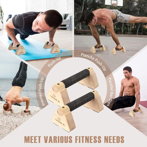 Wooden Parallettes Push Up Bars, 2 PCS Wood Calisthenics Bars with Non-Slip Base, Pushup Handles for Floor Home Fitness, Workout Equipment for Men and Women Strength Training in Kuwait