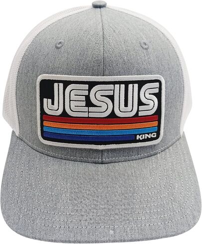 قبعة البيسبول Jesus King Snapback، رمادي وأبيض، قبعة سائق الشاحنة مع رقعة مطرزة، مقاس واحد in Saudi Arabia