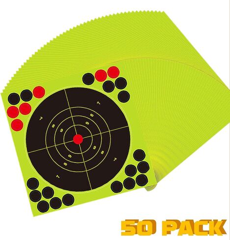 50 حزمة من أهداف الرماية بالرش مقاس 6x6 بوصة - 5 بوصة بولسي مع بقع انفجار الفلورسنت وإصلاح - مثالية لممارسة الرماية والتدريبات والاستخدام الداخلي والخارجي in Kuwait