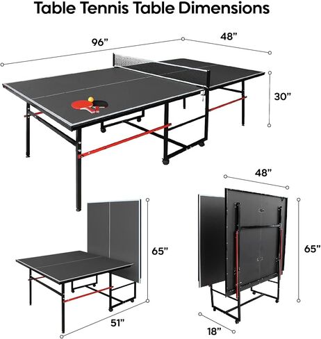 Ping Pong Table for Indoor/Outdoor, 8X4FT Foldable Mid-Size Table Tennis Table with Net, 2 Table Tennis Paddles and 3 Balls - Easy Assembly - Tournament Quality - Perfect for Family Game Rooms in Kuwait