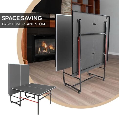 Ping Pong Table for Indoor/Outdoor, 8X4FT Foldable Mid-Size Table Tennis Table with Net, 2 Table Tennis Paddles and 3 Balls - Easy Assembly - Tournament Quality - Perfect for Family Game Rooms in Kuwait