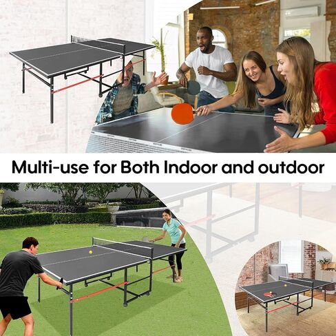 Ping Pong Table for Indoor/Outdoor, 8X4FT Foldable Mid-Size Table Tennis Table with Net, 2 Table Tennis Paddles and 3 Balls - Easy Assembly - Tournament Quality - Perfect for Family Game Rooms in Kuwait