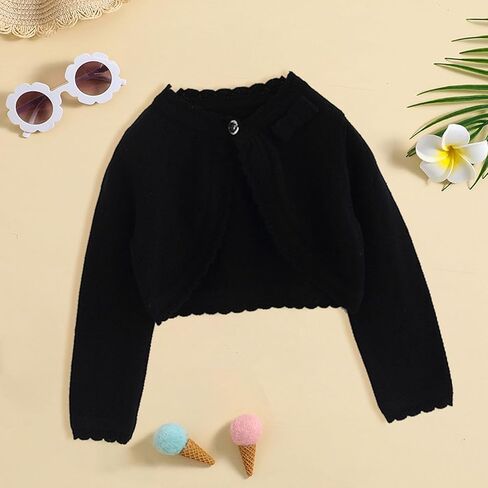 Toddler Girls Cardigan Long Sleeve Knitted Cropped Sweaters Kids Lightweight Button Closure Top Bow Cute Cozy Outwear in Saudi Arabia