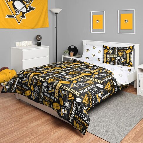 طقم لحاف سرير ملون لفريق NHL من FOCO Pittsburgh Penguins في حقيبة مكون من 5 قطع - كامل in Saudi Arabia