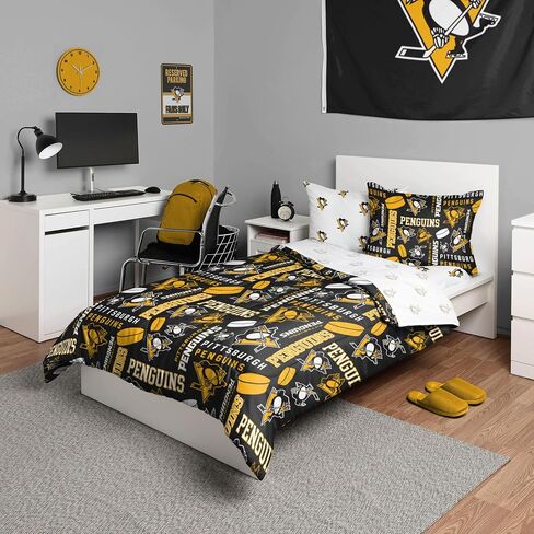 طقم لحاف سرير ملون من FOCO Pittsburgh Penguins NHL Team في حقيبة مكون من 5 قطع - مزدوج in Saudi Arabia