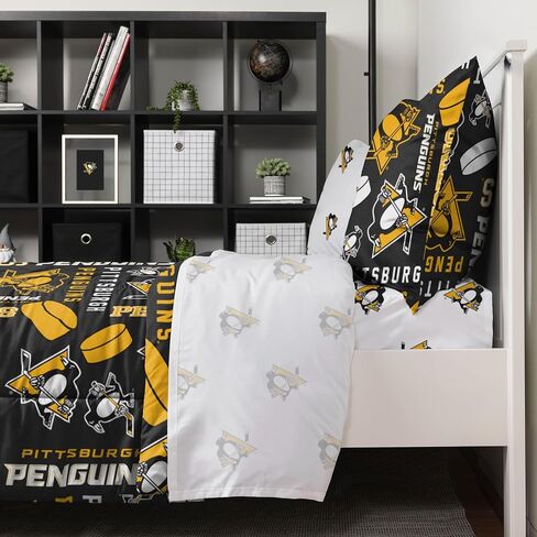 طقم لحاف سرير ملون من FOCO Pittsburgh Penguins NHL Team في حقيبة مكون من 5 قطع - مزدوج in Saudi Arabia