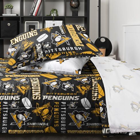 طقم لحاف سرير ملون من FOCO Pittsburgh Penguins NHL Team في حقيبة مكون من 5 قطع - مزدوج in Saudi Arabia