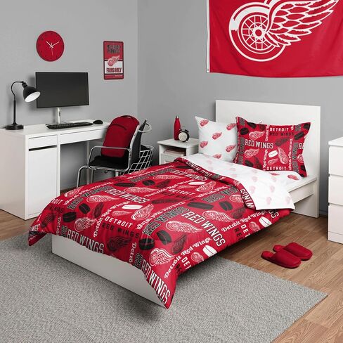 طقم لحاف سرير ملون من FOCO Detroit Red Wings NHL Team في حقيبة مكون من 5 قطع - مزدوج in Saudi Arabia