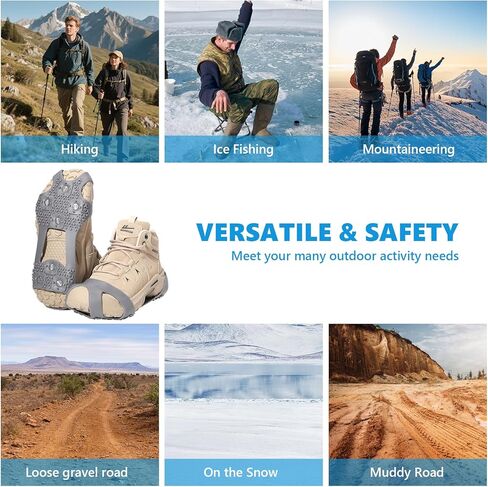Crampons Anti-Slip Ice Cleats for Boots Shoes Shoe Spikes Snow Grips Cleats for Ice and Snow Anti-Slip Rubber Traction Cleats for Hiking Fishing Walking in Saudi Arabia