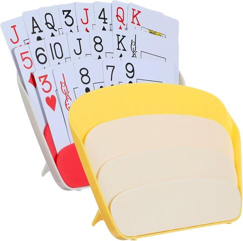 2Pack Plastic Card Holders for Playing Cards, 7x4.7 Playing Card Holder, 3 Layers Design Cards Holders for Adults, Hands-Free Game Accessories for Poker, Bridge (Yellow and Red in Saudi Arabia