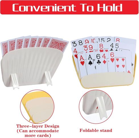 2Pack Plastic Card Holders for Playing Cards, 7x4.7 Playing Card Holder, 3 Layers Design Cards Holders for Adults, Hands-Free Game Accessories for Poker, Bridge (Yellow and Red in Saudi Arabia