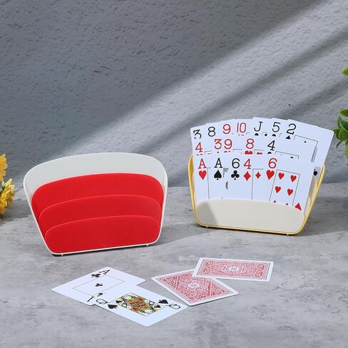 2Pack Plastic Card Holders for Playing Cards, 7x4.7 Playing Card Holder, 3 Layers Design Cards Holders for Adults, Hands-Free Game Accessories for Poker, Bridge (Yellow and Red in Saudi Arabia
