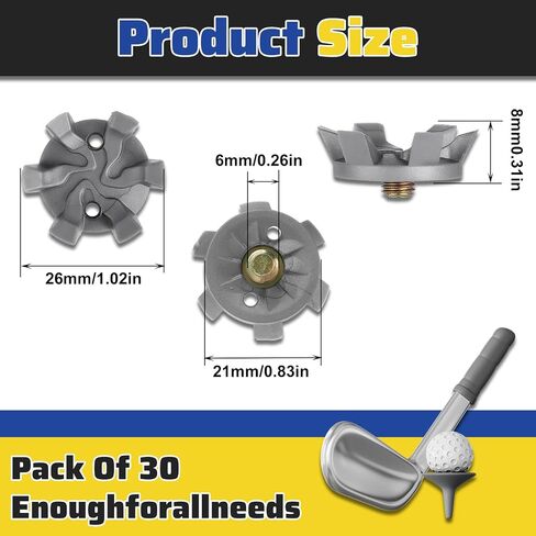 31 pcs 6 mm Golf Spikes for Any Shoe Includes 30 Pcs Golf Spikes Replacement with 1 Black Spanner, Golf Shoe Spikes Replacements for Use on Lawns or Course in Saudi Arabia