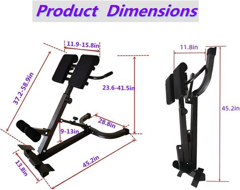 جهاز لياقة بدنية قابل للطي من ComMax Hyperextension كرسي روماني للظهر قابل للطي للمنزل وصالة الألعاب الرياضية وخصر قابل للتعديل وظهر البطن in Kuwait