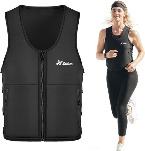 سترة ZELUS المرجحة، 10&15 رطل. سترة وزن Z-Fit للنساء والرجال مع أوزان حديدية ناعمة قابلة للتعديل، سترة تدريب للجنسين لتدريب قوة المشي، سترة تمرين مع جيوب بشريط عاكس (أسود، M/L) in Saudi Arabia