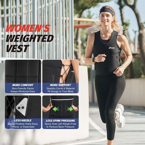 سترة ZELUS المرجحة، 10&15 رطل. سترة وزن Z-Fit للنساء والرجال مع أوزان حديدية ناعمة قابلة للتعديل، سترة تدريب للجنسين لتدريب قوة المشي، سترة تمرين مع جيوب بشريط عاكس (أسود، M/L) in Saudi Arabia