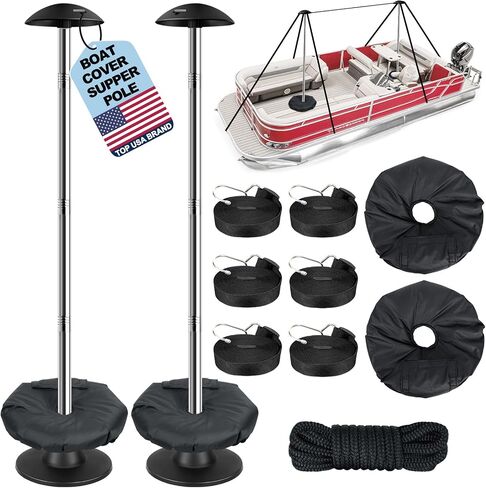 Pontoon Boat Cover Support Poles 2 Pack, Highly Stable Windproof Support Pole，Sectional Adjustable Stainless Steel Boat Cover Support Systems with Webbing Straps and Weight Bag in Saudi Arabia