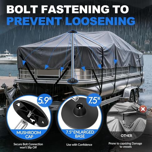 Pontoon Boat Cover Support Poles 2 Pack, Highly Stable Windproof Support Pole，Sectional Adjustable Stainless Steel Boat Cover Support Systems with Webbing Straps and Weight Bag in Saudi Arabia