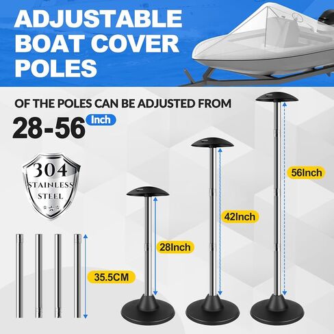 Pontoon Boat Cover Support Poles 2 Pack, Highly Stable Windproof Support Pole，Sectional Adjustable Stainless Steel Boat Cover Support Systems with Webbing Straps and Weight Bag in Saudi Arabia
