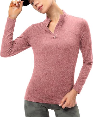 Womens Quarter Zip Pullover Slim Fit Fleece Lined Workout Tops Quick Dry Athletic Sports Yoga Gym Thermal Shirts in Saudi Arabia