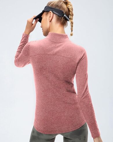 Womens Quarter Zip Pullover Slim Fit Fleece Lined Workout Tops Quick Dry Athletic Sports Yoga Gym Thermal Shirts in Saudi Arabia