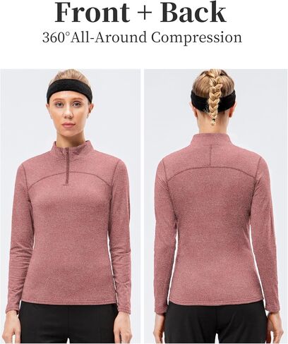 Womens Quarter Zip Pullover Slim Fit Fleece Lined Workout Tops Quick Dry Athletic Sports Yoga Gym Thermal Shirts in Saudi Arabia