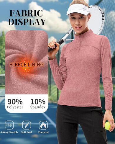 Womens Quarter Zip Pullover Slim Fit Fleece Lined Workout Tops Quick Dry Athletic Sports Yoga Gym Thermal Shirts in Saudi Arabia