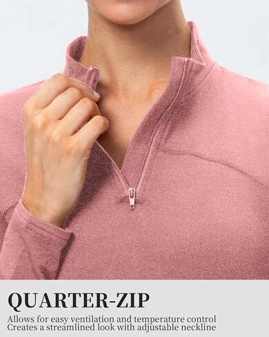 Womens Quarter Zip Pullover Slim Fit Fleece Lined Workout Tops Quick Dry Athletic Sports Yoga Gym Thermal Shirts in Saudi Arabia