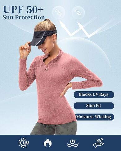 Womens Quarter Zip Pullover Slim Fit Fleece Lined Workout Tops Quick Dry Athletic Sports Yoga Gym Thermal Shirts in Saudi Arabia