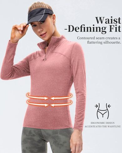 Womens Quarter Zip Pullover Slim Fit Fleece Lined Workout Tops Quick Dry Athletic Sports Yoga Gym Thermal Shirts in Saudi Arabia
