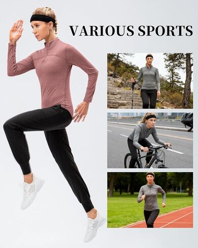 Womens Quarter Zip Pullover Slim Fit Fleece Lined Workout Tops Quick Dry Athletic Sports Yoga Gym Thermal Shirts in Saudi Arabia