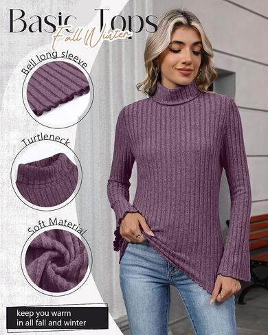 3 Pack Women's Turtleneck Sweaters Slim Fit Ribbed Knitted Bell Long Sleeve Pullover Shirt Basic Tops Fall Winter in Saudi Arabia
