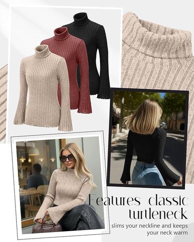 3 قطع من البلوزات النسائية ذات الياقة المدورة بقصة ضيقة ومضلعة ومتماسكة وأكمام طويلة، بلوفر وقميص أساسي لخريف وشتاء in Kuwait