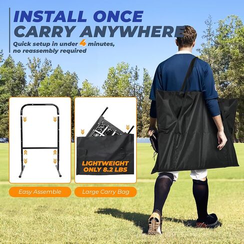 9 Hole Pitching Net, Portable Quick Setup Baseball Softball Nine Pocket Pitching Target with Strike Zone, Height Adjustable Pitcher Training Equipment with Carry Bag, 4 Ground Stakes in Saudi Arabia