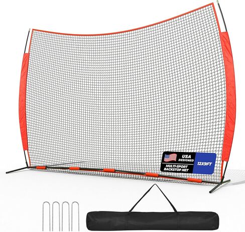 Barricade Backstop Net, 12x9ft/16x10ft/20x10ft Ball Sports Barrier Netting, Protection Screen for Baseball Softball Lacrosse Basketball Soccer Hockey Training for Backyard with Carry Bag in Kuwait