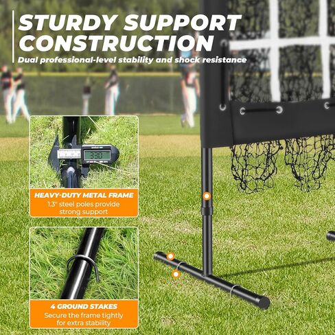 9 Hole Pitching Net, Portable Quick Setup Baseball Softball Nine Pocket Pitching Target with Strike Zone, Height Adjustable Pitcher Training Equipment with Carry Bag, 4 Ground Stakes in Saudi Arabia