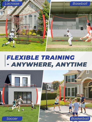 Barricade Backstop Net, 12x9ft/16x10ft/20x10ft Ball Sports Barrier Netting, Protection Screen for Baseball Softball Lacrosse Basketball Soccer Hockey Training for Backyard with Carry Bag in Kuwait