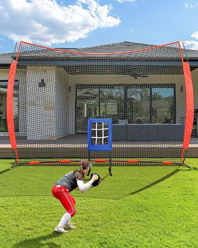 Barricade Backstop Net, 12x9ft/16x10ft/20x10ft Ball Sports Barrier Netting, Protection Screen for Baseball Softball Lacrosse Basketball Soccer Hockey Training for Backyard with Carry Bag in Kuwait