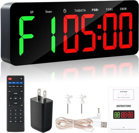 ساعة مؤقت لصالة الألعاب الرياضية لـ Tabata/FBG/EMOM - ساعة تمرين كبيرة لصالة الألعاب الرياضية المنزلية مع جهاز تحكم عن بعد، العد التنازلي لأعلى | ساعة توقيت، مؤقت رقمي للياقة البدنية للمنزل/اليوغا/الملاكمة/المرآب in Saudi Arabia