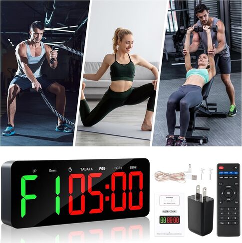 ساعة مؤقت لصالة الألعاب الرياضية لـ Tabata/FBG/EMOM - ساعة تمرين كبيرة لصالة الألعاب الرياضية المنزلية مع جهاز تحكم عن بعد، العد التنازلي لأعلى | ساعة توقيت، مؤقت رقمي للياقة البدنية للمنزل/اليوغا/الملاكمة/المرآب in Saudi Arabia