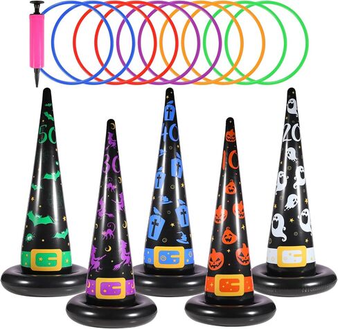 Halloween Ring Toss Game Set, Inflatable Witch Hat Ring Toss Game with 10 Plastic Rings and Air Pump, Super Fun Halloween Games for Family Party Supplies Halloween Decorations in Saudi Arabia